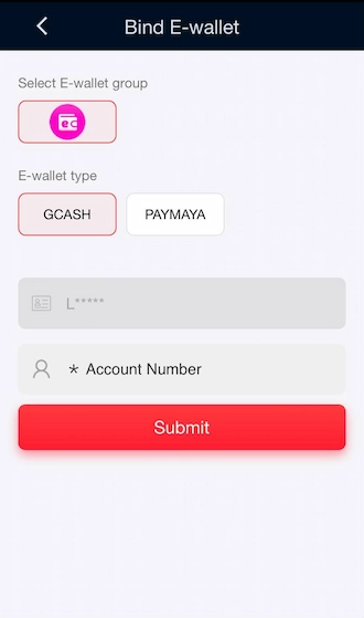 Step 4: Select the E-wallet type and enter an account number